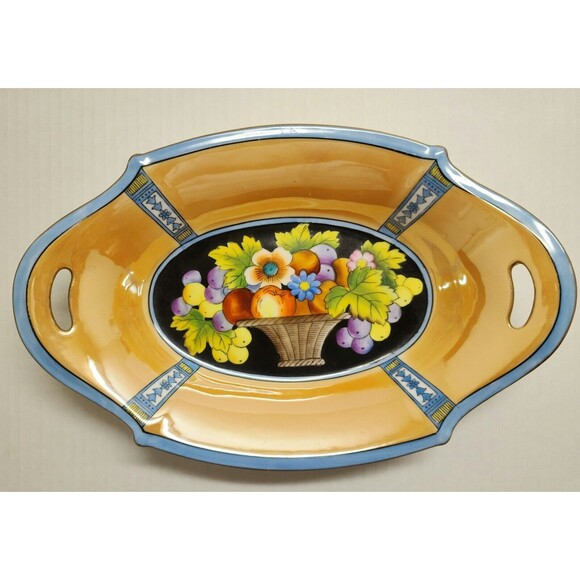 Antique Noritake Morimura Handpainted Made in Japan Luster Dish 2-Handles Fruits - Picture 2 of 11